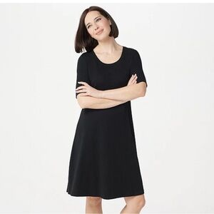 Isaac Mizrahi Live Essentials Pima Cotton Sleeve Black Dress large